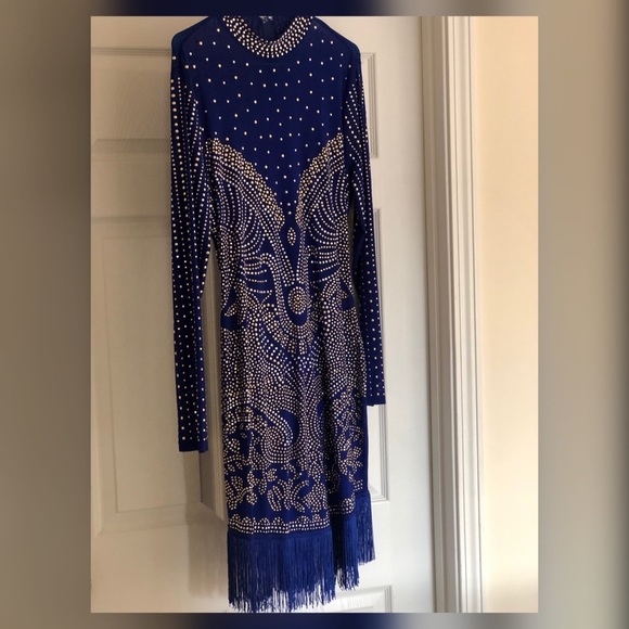 Sexy Rhinestone Royal Blue Dress - Picture 2 of 4